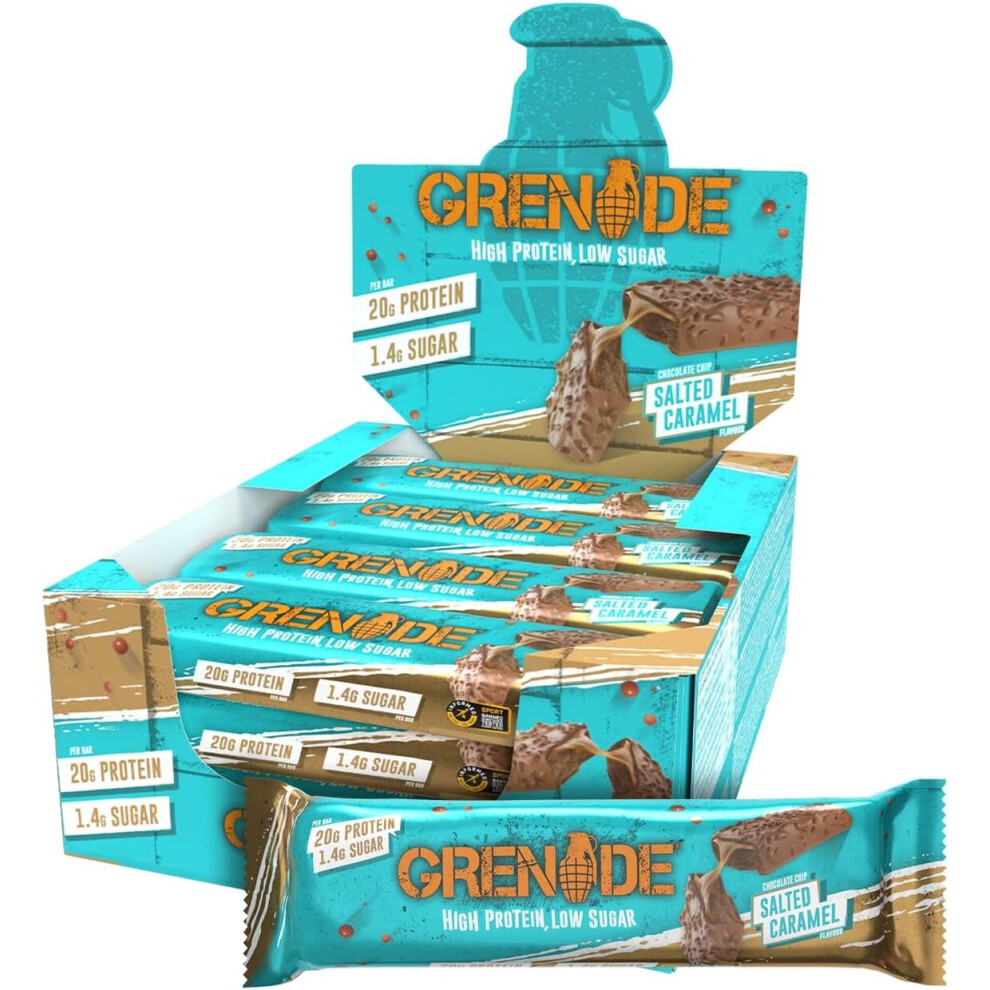 Grenade High Protein, Low Sugar Bar - Chocolate Chip Salted Caramel, 12 x 60 g