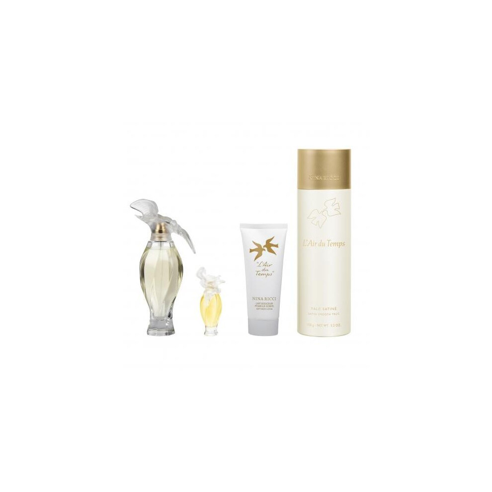 Nina Ricci L'Air Du Temps 4 Pcs Set: 1.7 Edt Sp + 3.3 Body Lotion + 5.2 Talc Satine + 2 Ml Parfum