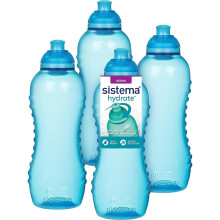 Sistema Twist 'n' Sip Squeeze Sports Water Bottles | Leakproof Water Bottles | 460 ml | BPA-Free | Recyclable with TerraCycle® | Blue | 4 Count