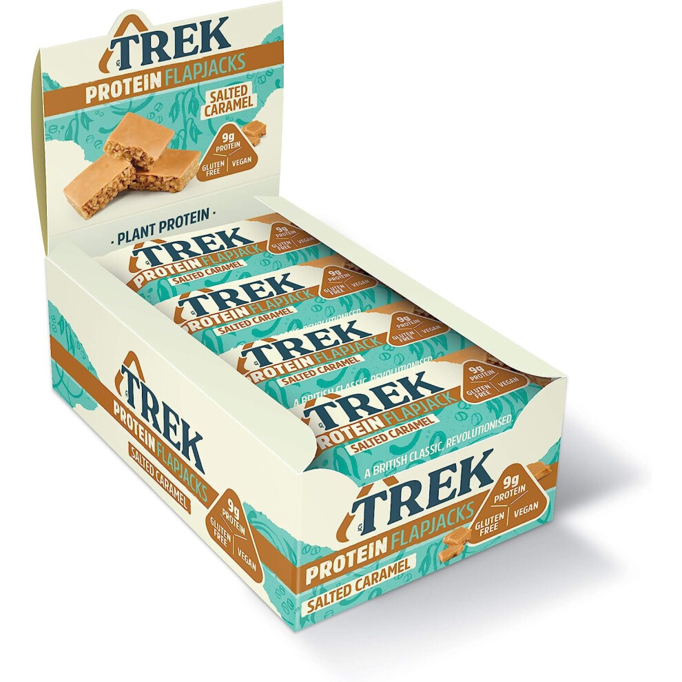 TREK High Protein Flapjack Salted Caramel - Gluten Free - Plant Based - Vegan Snack - 50g x 16 bars