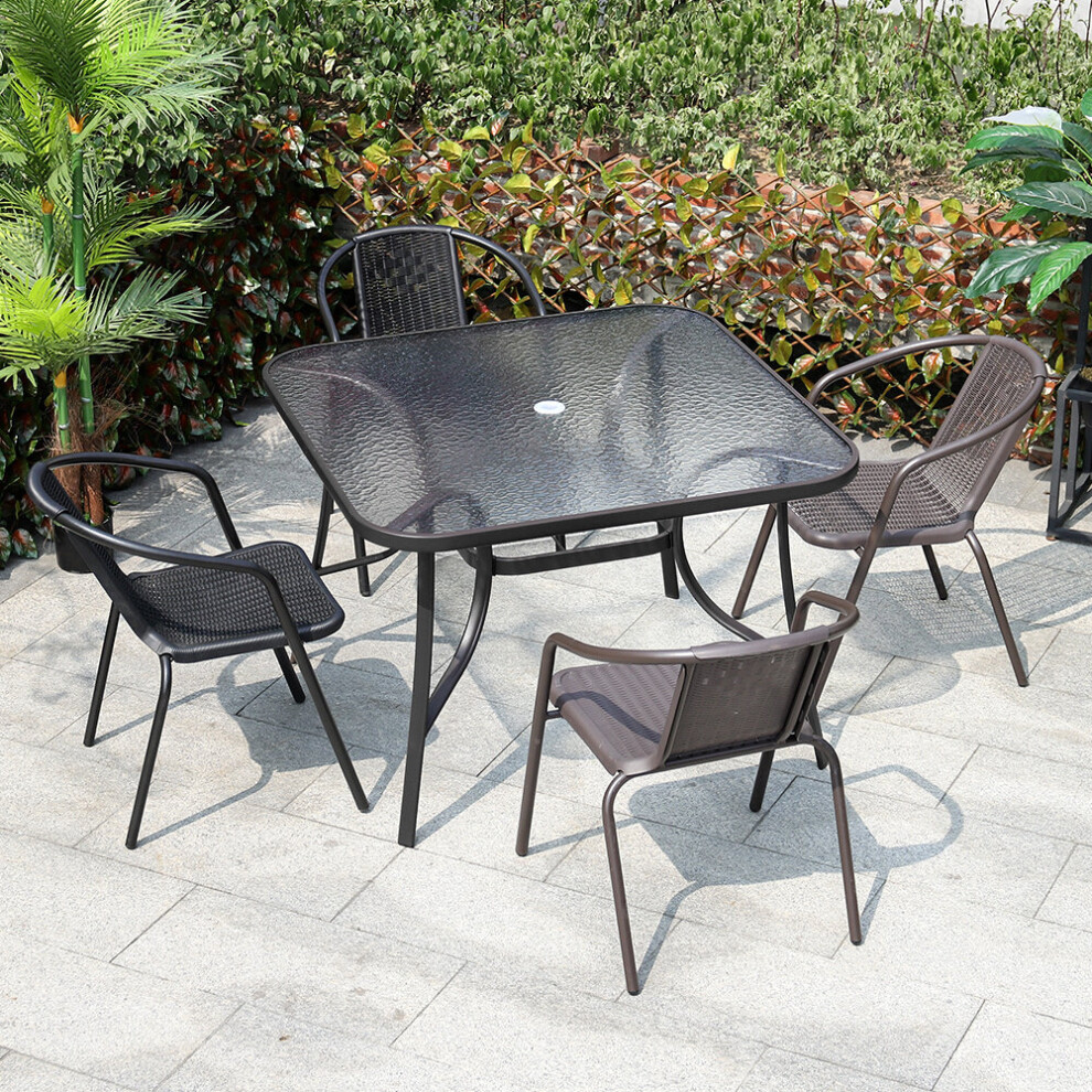 (105*105cm Black Square Table Only) Garden Outdoor Patio Chairs Table with Parasol Hole