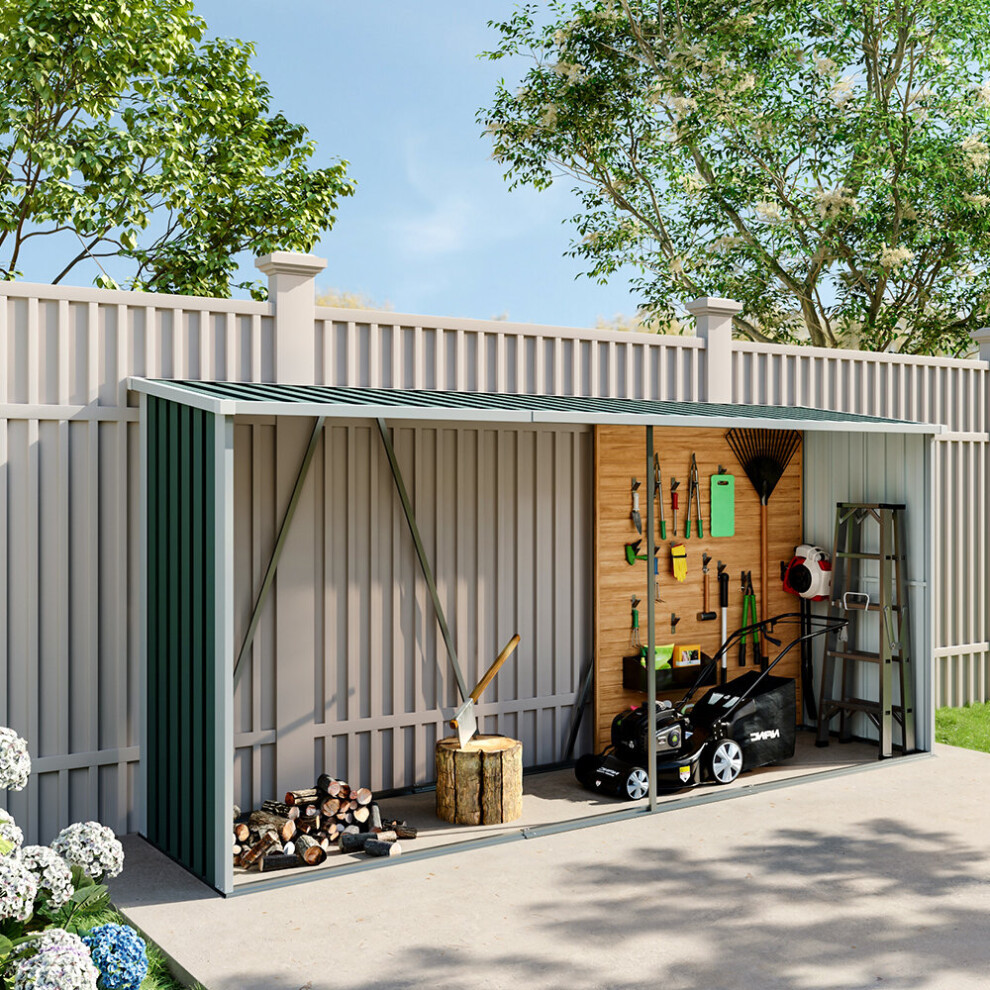 (Green) Zinc Steel Firewood Log Storage Shed