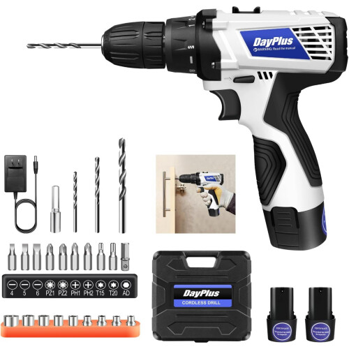 (With 2 Liion Batteries) Cordless Power Drill Set, Cordless Drill, 12V