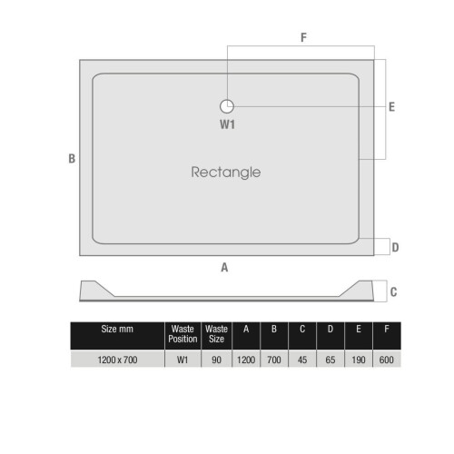1200x700mm Shower Tray Rectangular Low Profile Premium Anti-Slip FREE Waste 2