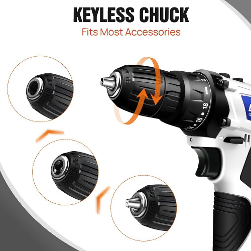 Cordless Drill 45Nm Electric Drill 2 Variable Speed Electric Drill 18+1 Torque Setting Electric  Screwdriver Set 2
