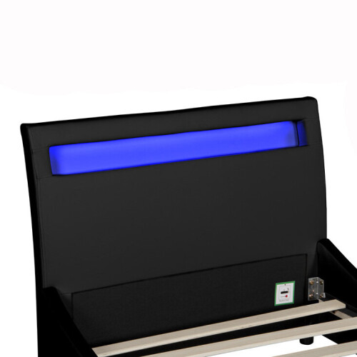 SlumberWorx (Black, Single 190 x 90cm) Orion Faux Leather LED Lights Headboard Bed Frame 2