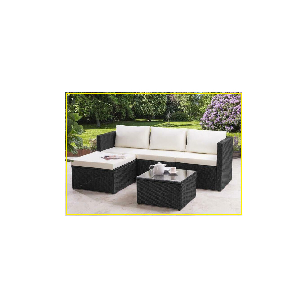 L Shape Rattan Garden Furniture Set Outdoor Corner with Cushion&table