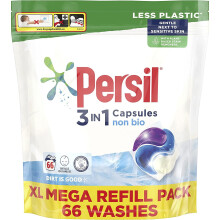 Persil Non Bio 3 in 1 Laundry Detergent Washing Pods Mega Refill Pack (66 Wash) Upto Huggably Soft for Sensitive Skin with Comfort freshness