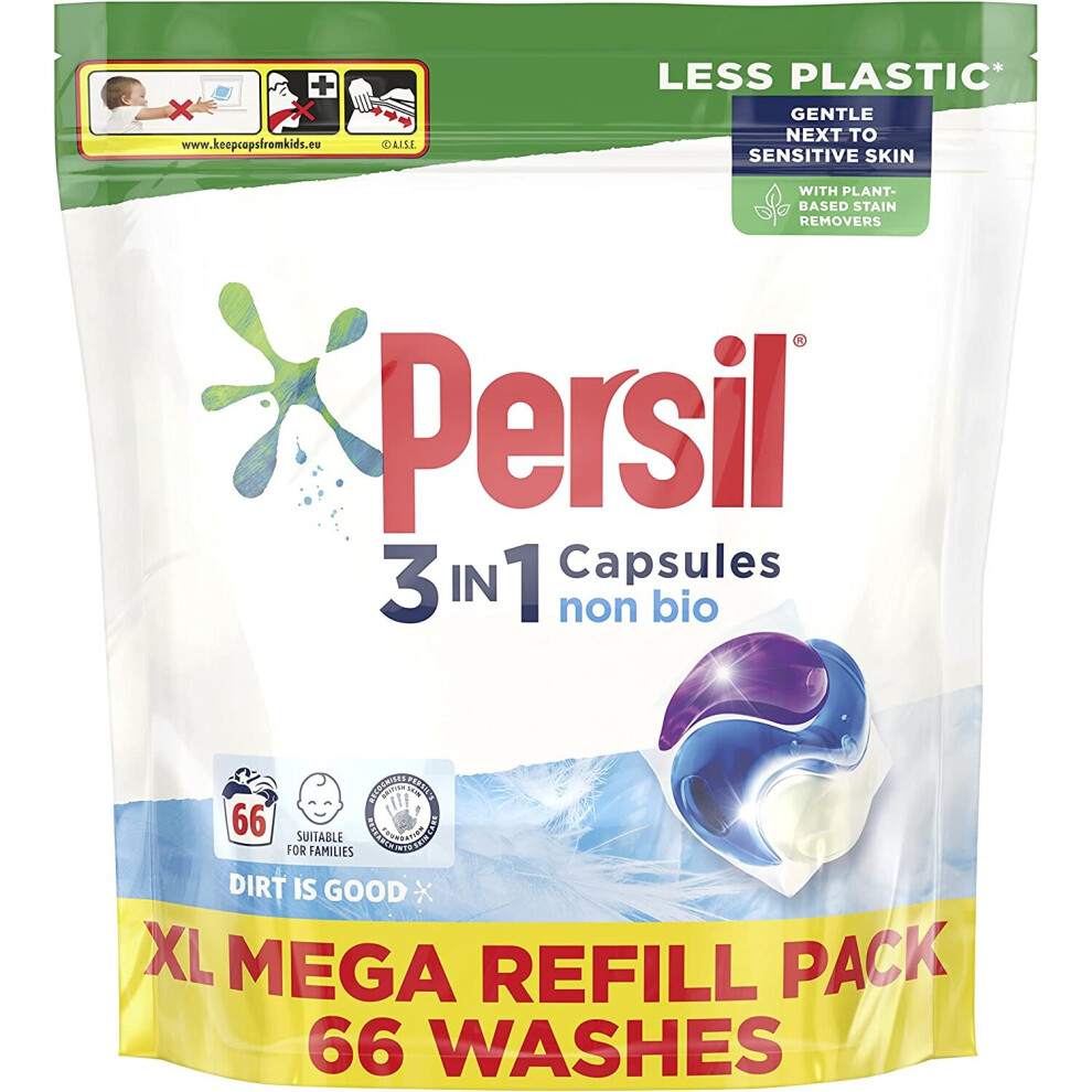 Persil Non Bio 3 in 1 Laundry Detergent Washing Pods  Mega Refill Pack (66 Wash) Upto  Huggably Soft for Sensitive Skin with Comfort freshness