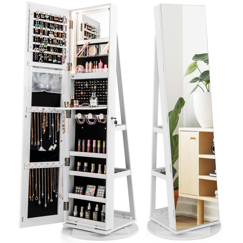 360° Rotating Jewelry Armoire Freestanding Makeup Cabinet w/LED