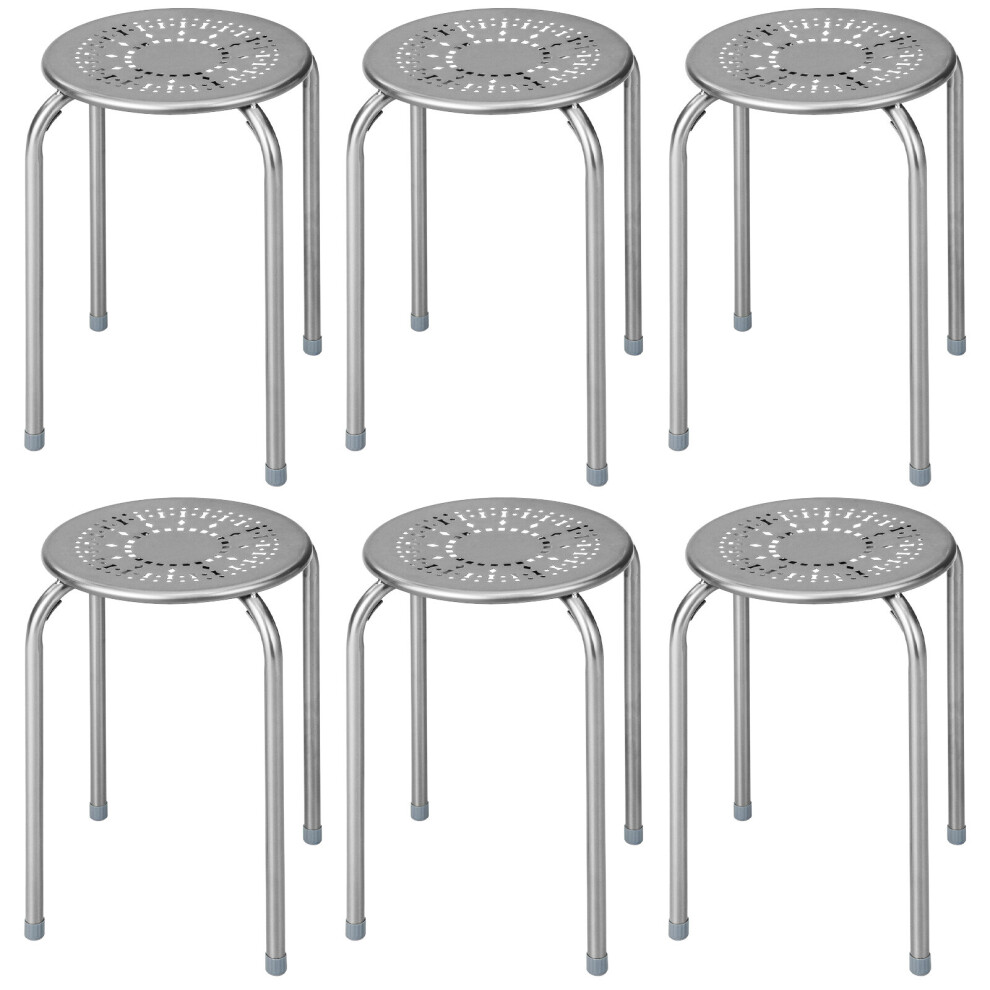 6PCS Stacking Round Bar Stool Kitchen Nesting Stool Dining Chair Grey