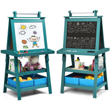 3-in-1 Kids Art Easel: Double-Sided Whiteboard & Chalkboard with Paper Roll, Dual Trays & 2-Tier Storage (MDF, Safe for Ages 3+)