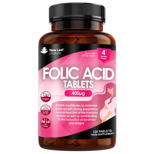 New Leaf Product Folic Acid Tablets 400mcg - 120 High Strength Pregnancy Vitamins