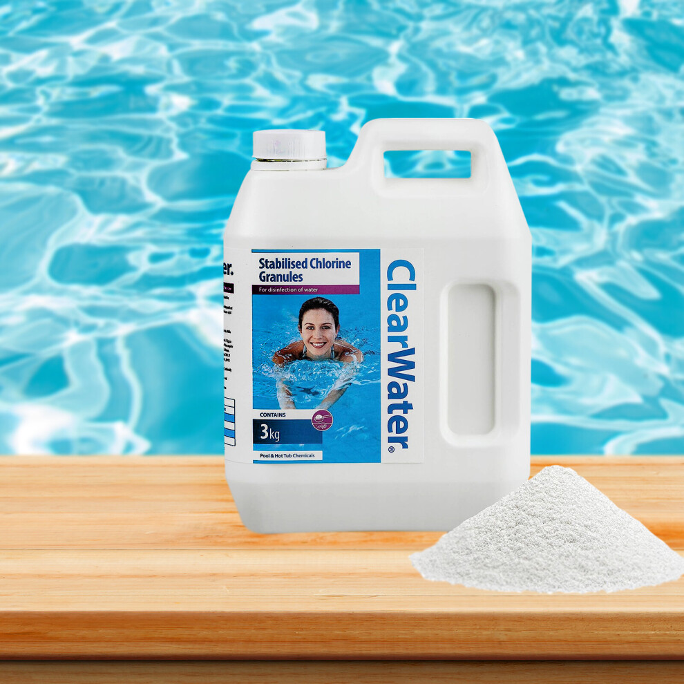 Clearwater 3Kg Chlorine Granules Water Treatment Swimming Pool Chemicals & Spa