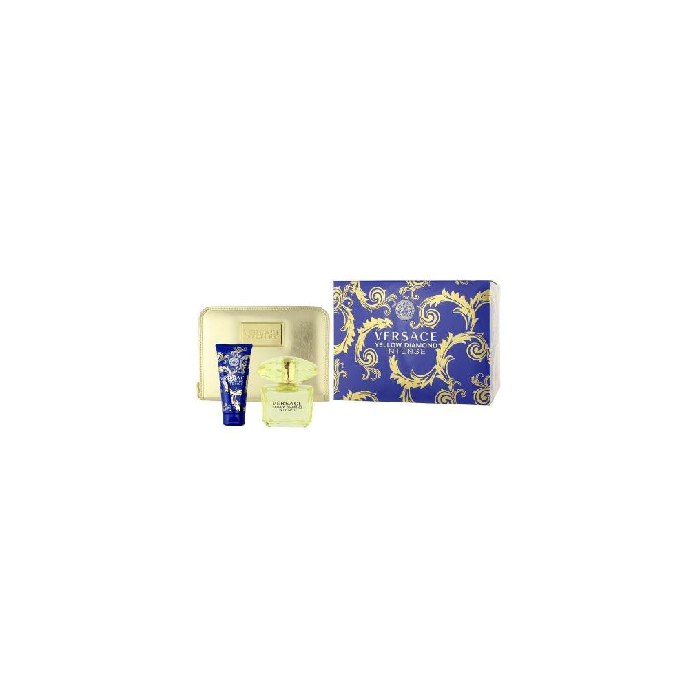 Versace Yellow Diamond Intense 3 Pcs Set: 3 Oz Edp Sp + 3.4 Body Lotion + Hand Bag