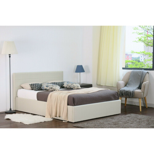Comfy Living (4ft6 Double, Cream) Chanel Linen Fabric Storage Ottoman Bed
