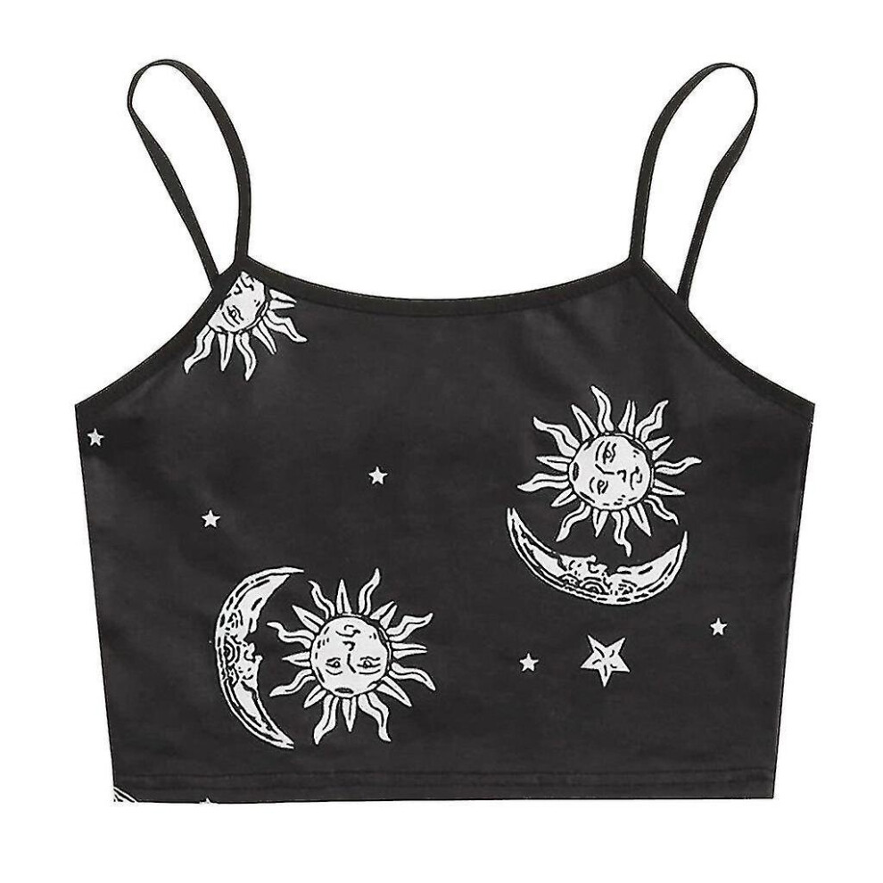 Women's Sexy Round Neck Sleeveless Print Slim Fit Crop Top Tank Top