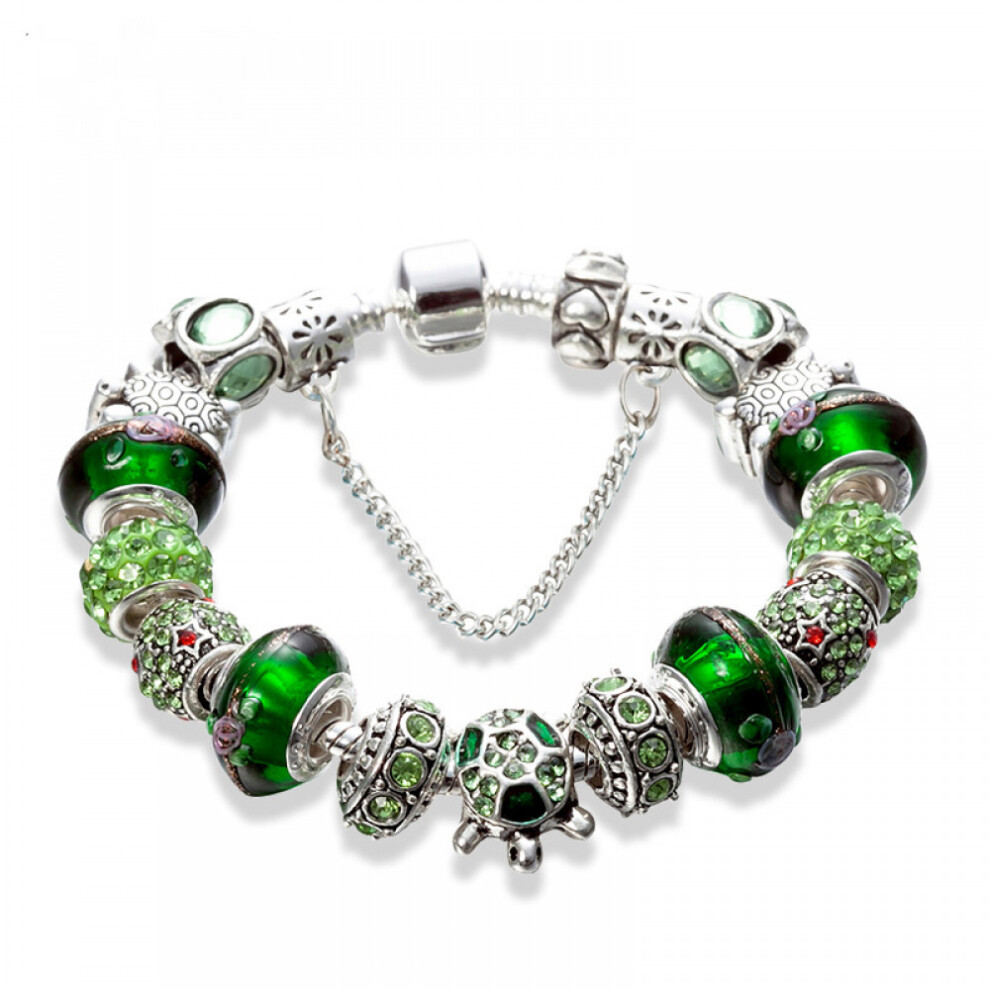 Women's Charm Bracelet, Green Crystal Beaded Snake Bone Chain, Treasure Box Clasp Bracelet, Fits Most Wrists, Best Holiday Gifts for Women?size:17cm)