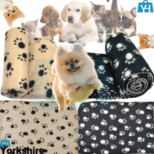 (Beige) JUMBO SOFT FLEECE PAW PRINT PET CAR BLANKET DOG CAT