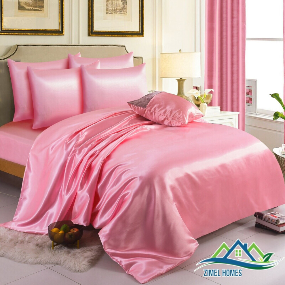 (Baby Pink , Double ) PREMIUM QUALITY SATIN SLIK FITTED SHEET LUXURY DUVET SET