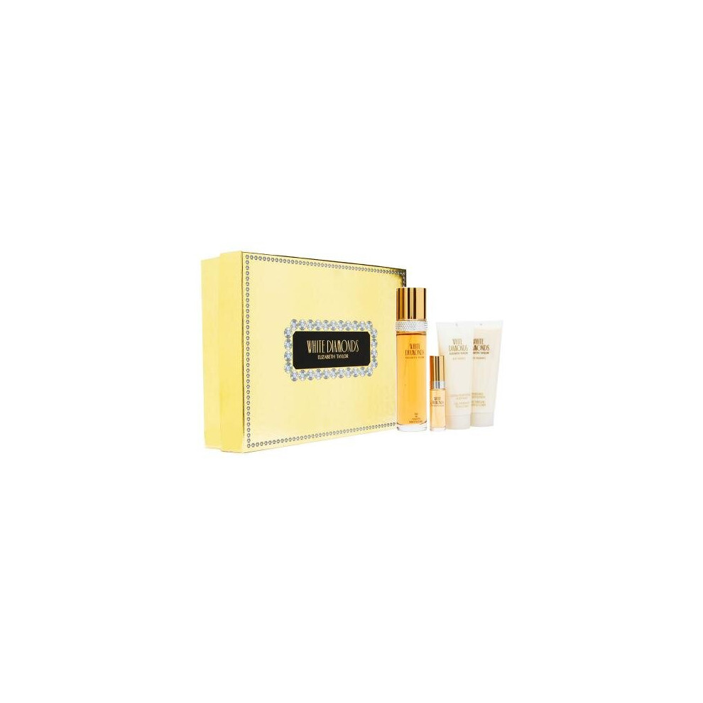 White Diamonds 4 Pcs Set: 3.4 Eau De Toilette Spray + 10 Ml Eau De Toilette Spray + 3.4 Body Lotion + 3.4 Body Wash