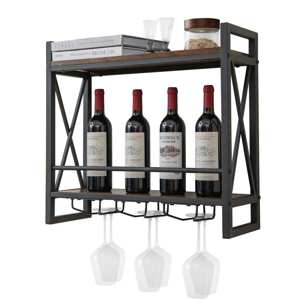 Industrial Wall Mounted Wine Rack 2-Tier Wall Wine Storage Shelf