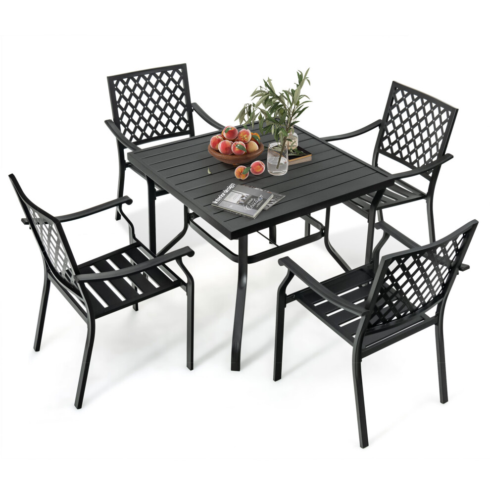 5 Pieces Metal Patio Dining Table Set Garden Set with Stackable Chairs