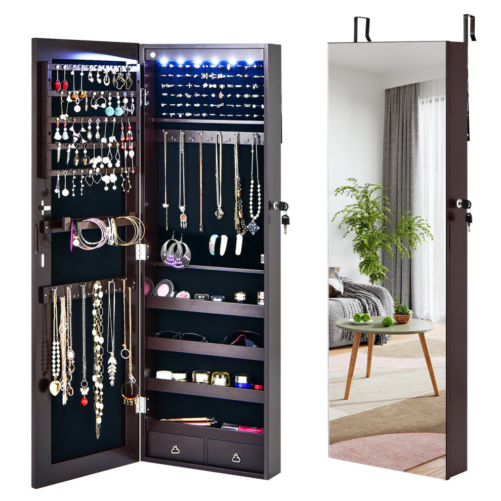Lockable Jewelry Storage Cabinet Standing Hanging Full Length Mirror