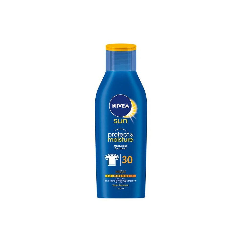 NIVEA SUN Protect and Moisture Lotion SPF30 (200ml), Moisturising Suncream with SPF30, Advanced Sunscreen Protection, Water-Resistant Suncream