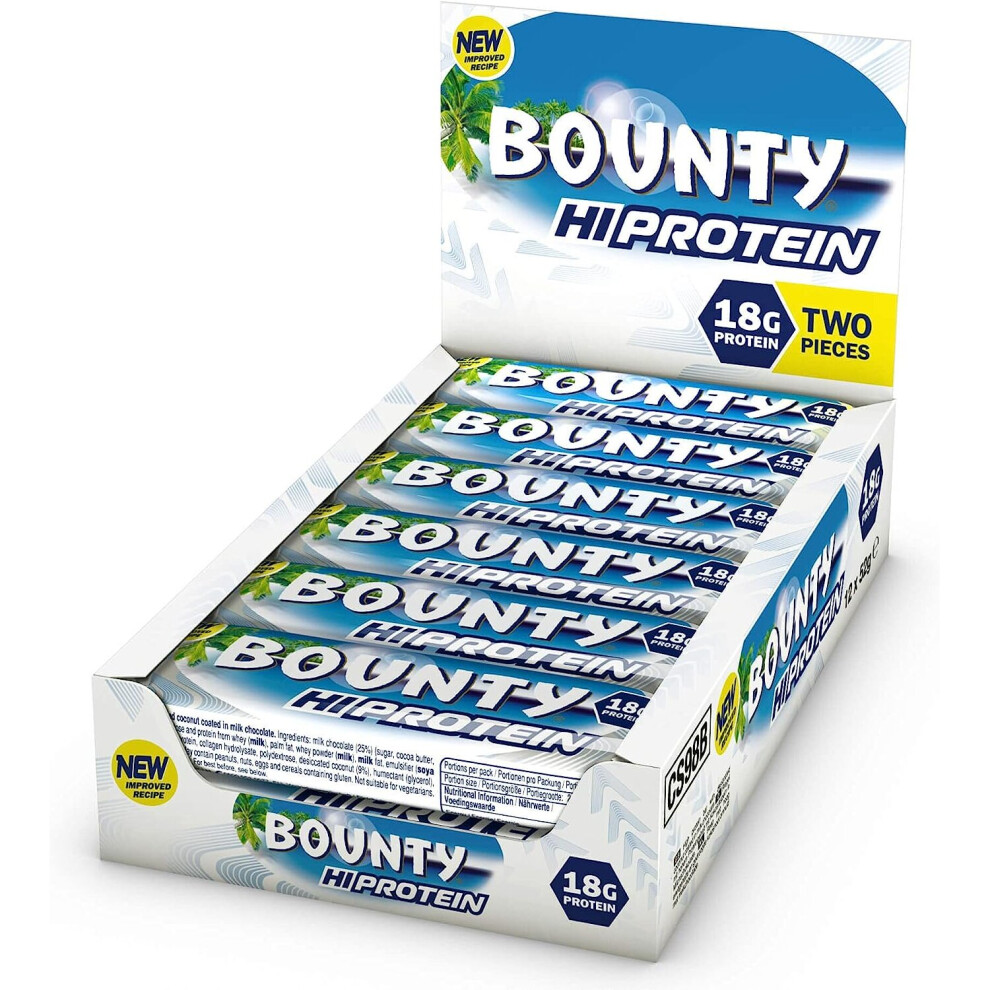 Bounty Hi Protein Bar (12 X 52G), High Protein Energy Snack With Milk Chocolate And Coconut, 18G Protein