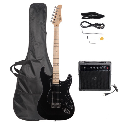 6 String Electric Guitar W/ Pickguard Strap Bag Guitar Case Amp Cord