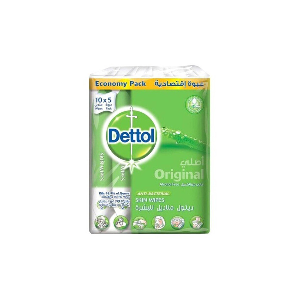 Dettol Anti-Bacterial Original Skin 10 Wipes Pack of 5