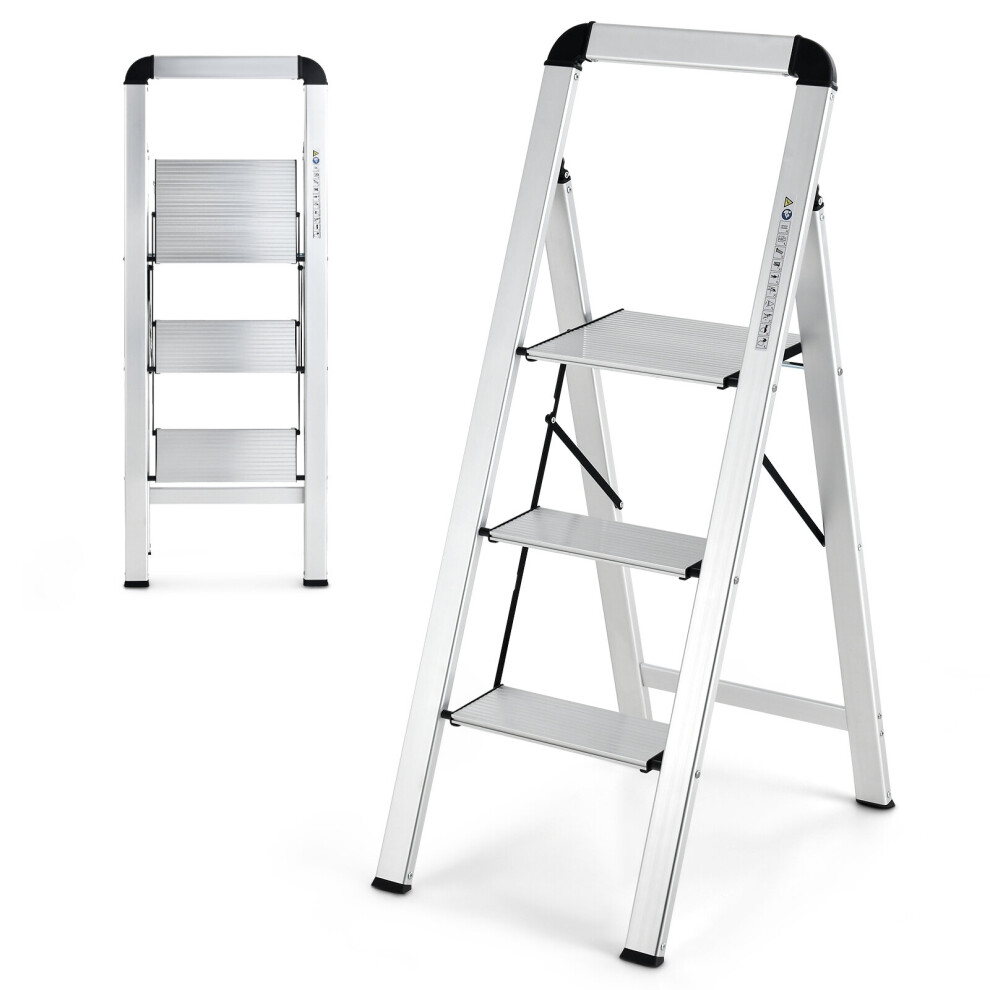 3-Step Aluminum Ladder Folding Step Stool w/ Non-Slip Pedal & Footpads