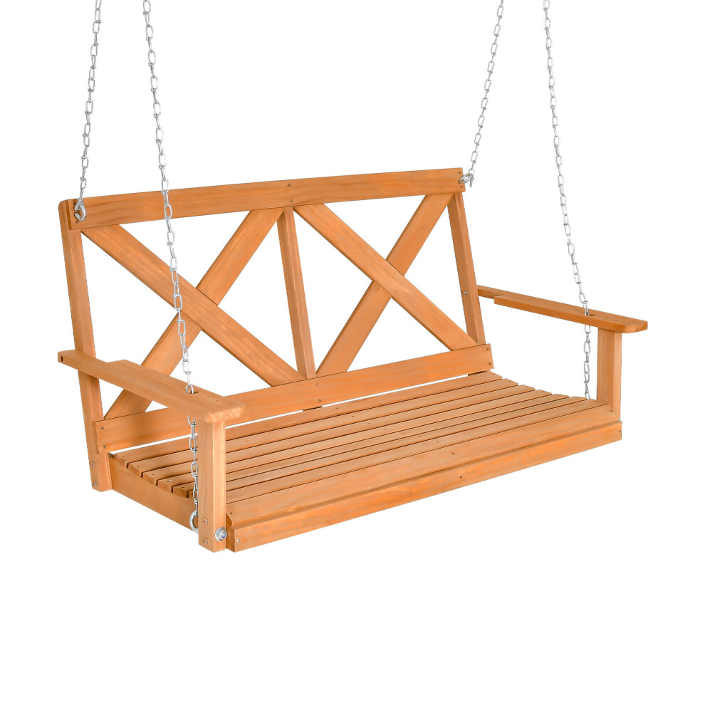 2-Person Hanging Swing Chair Wood Garden Swing Bench Adjustable Chains