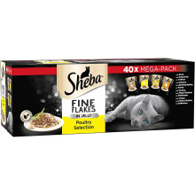 Sheba Fine Flakes Poultry Collection in Jelly 40 buste, cibo umido per gatti adulti, Megapack (40 x 85 g)