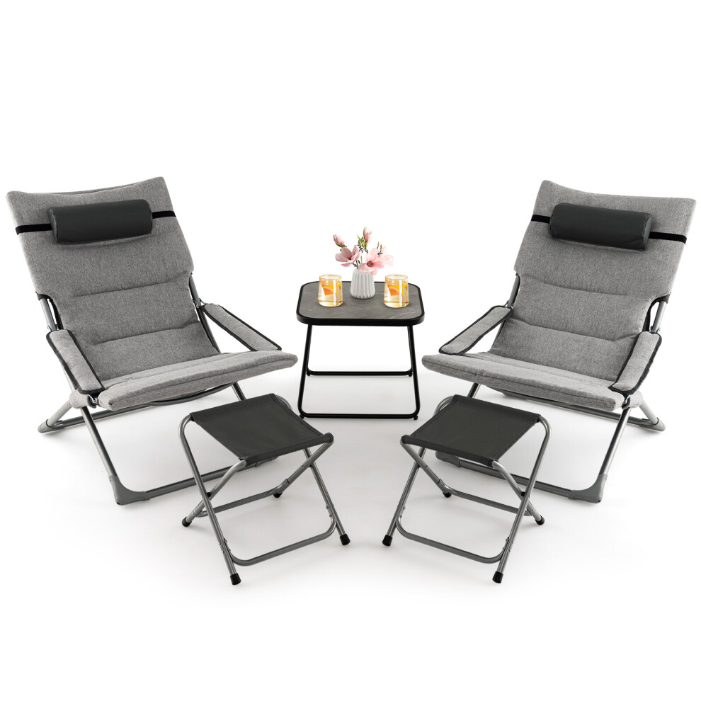 5 Pcs Patio Sling Chair Set Folding Lounge Chairs Patio Bistro Set