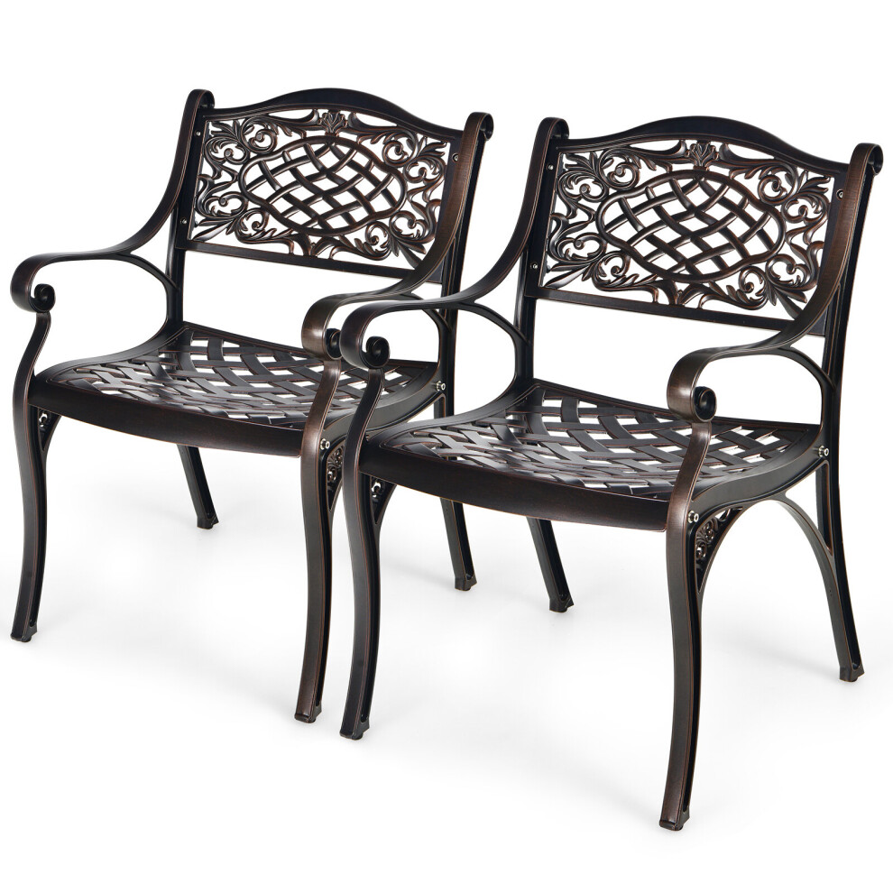 Set of 2 Outdoor Patio Dining Chair Aluminium Bistro Chair w/ Armrests