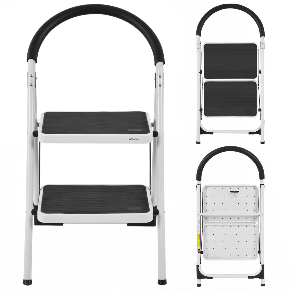 2 Step Metal Household Ladder Folding Step Stool w/ Anti-Slip Platform