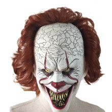 (IT Clown Canine Teeth No LED) Pennywise IT Clown Mask Game Latex Scary Adult Halloween Costume Props