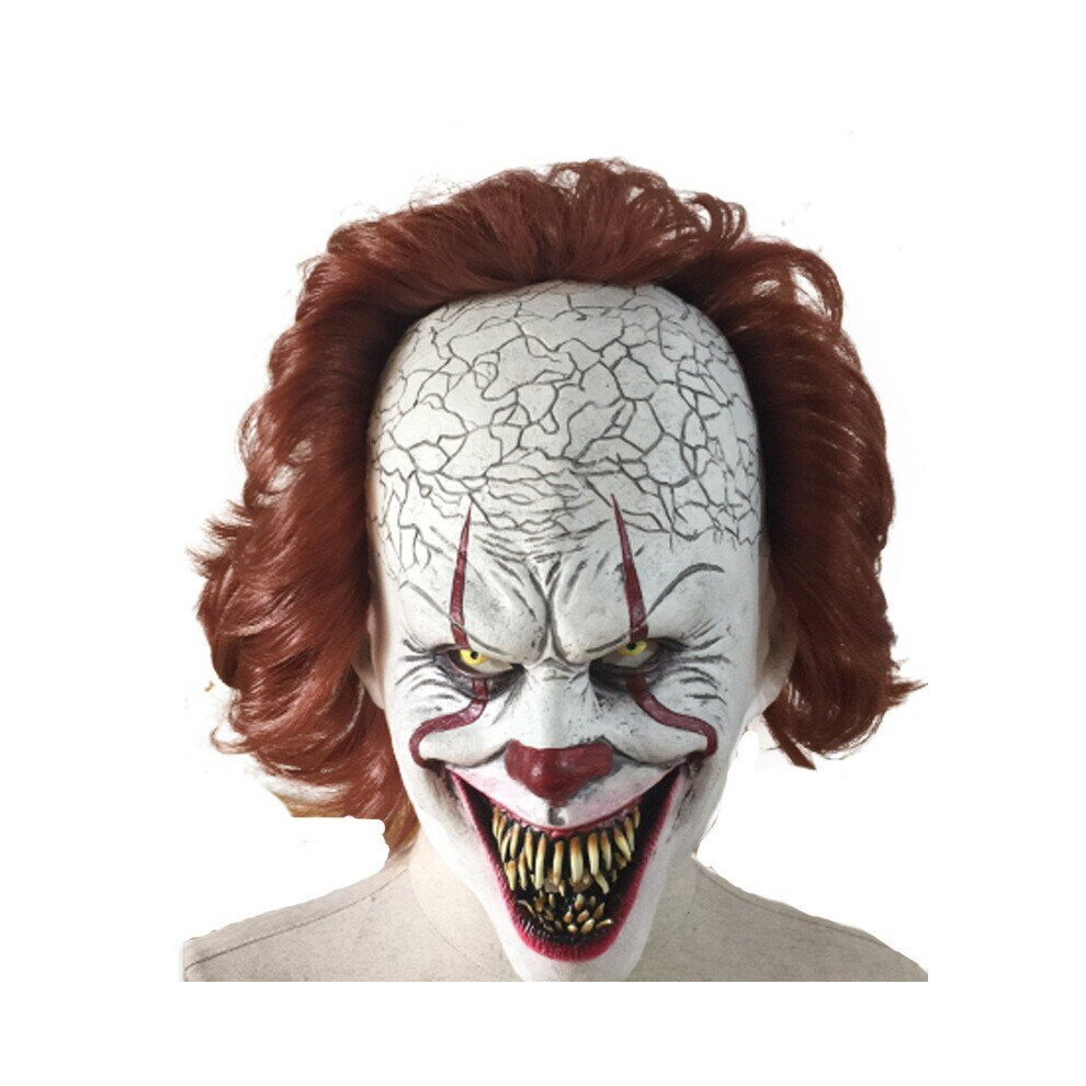 (IT Clown Canine Teeth No LED) Pennywise IT Clown Mask Game Latex Scary Adult Halloween Costume Props