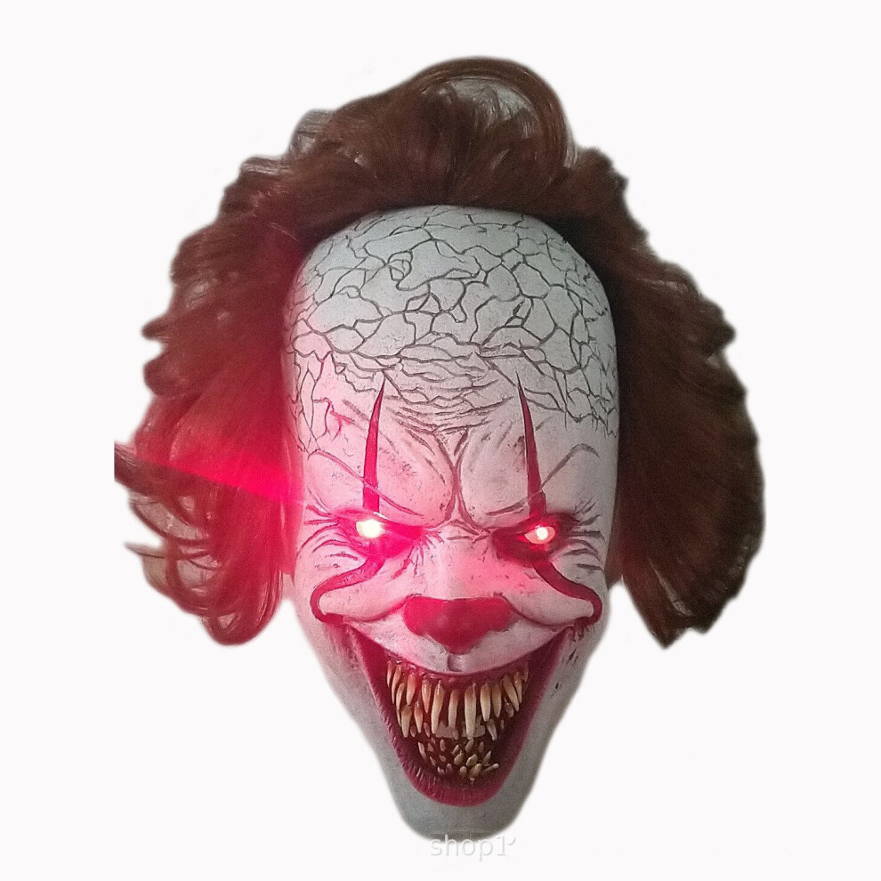 (IT Clown Canine Teeth With LED) Pennywise IT Clown Mask Game Latex Scary Adult Halloween Costume Props