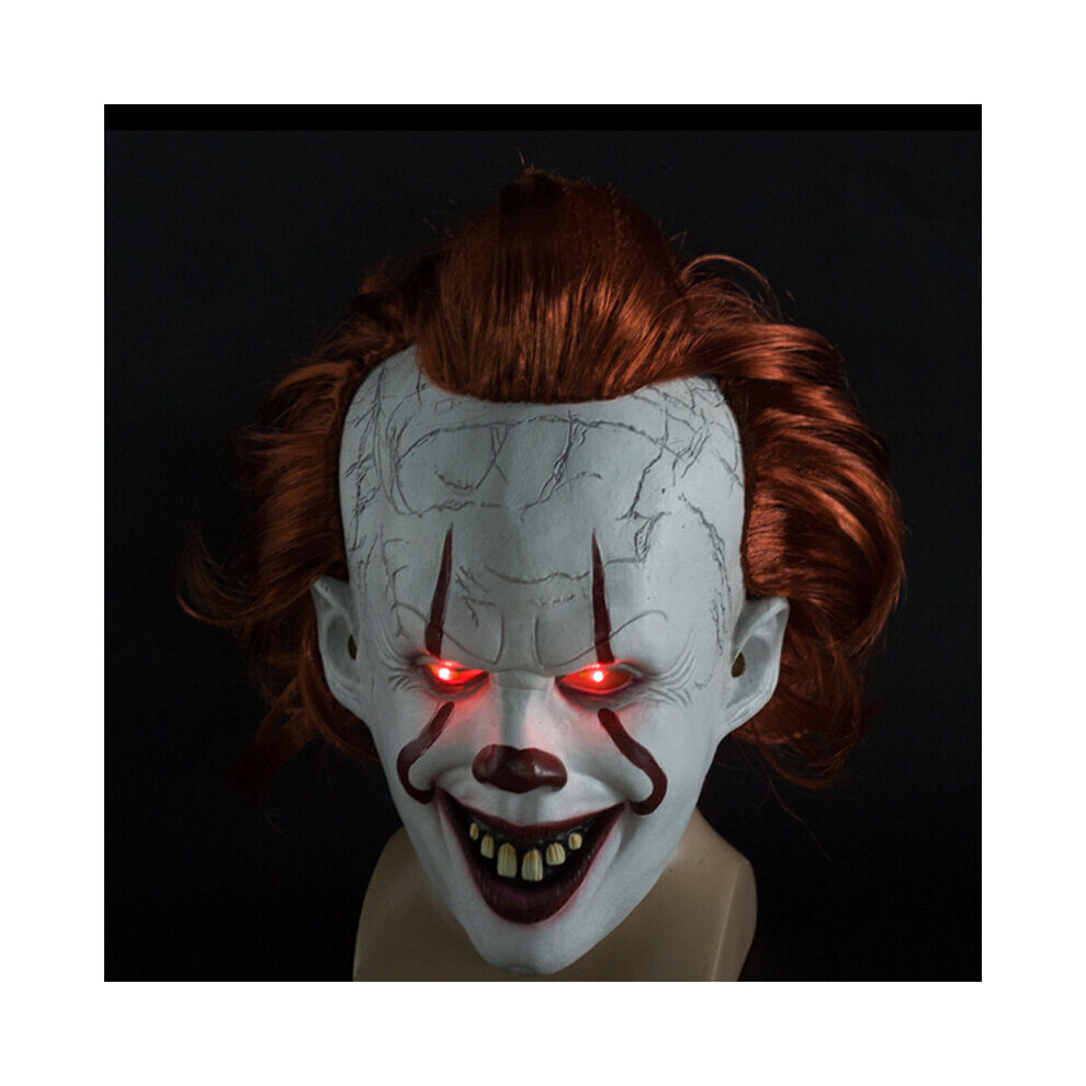 (IT Clown Smile With LED) Pennywise IT Clown Mask Game Latex Scary Adult Halloween Costume Props