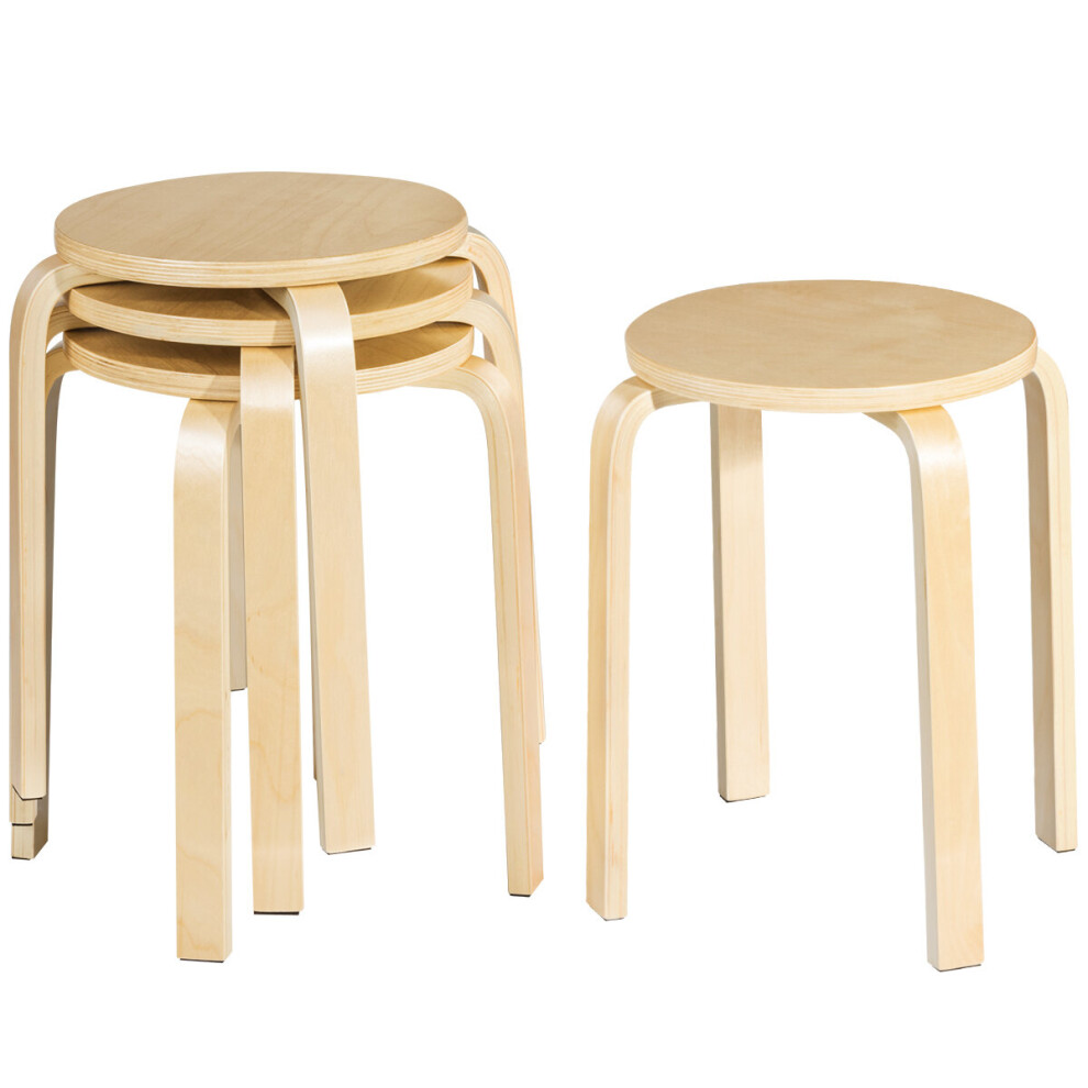 Set of 4 Stackable Dining Stools Bentwood Round Chairs Kitchen