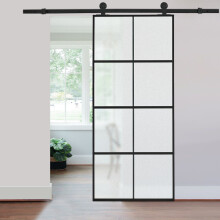 (4*Frosted Glass Panels #2) Glass Black Barn Door with Sliding Hardware Kit