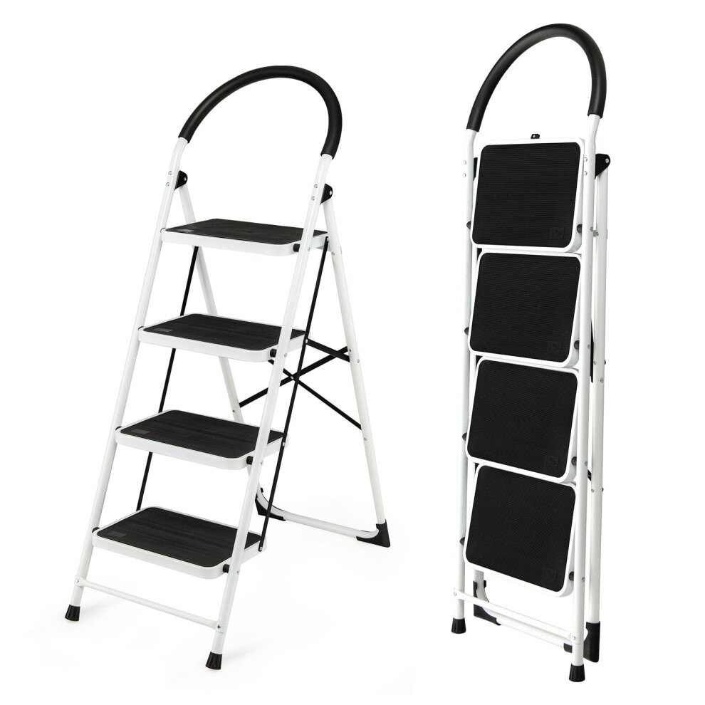 4-Step Ladder Folding Step Stool Portable Steel Ladder with Handgrip