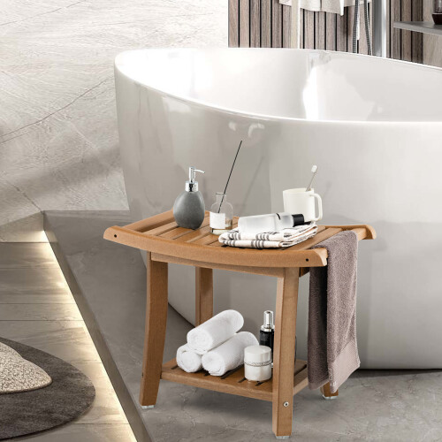 Costway Bathroom Shower Bench Waterproof Bath Spa Stool Non-slip Storage Bench 2