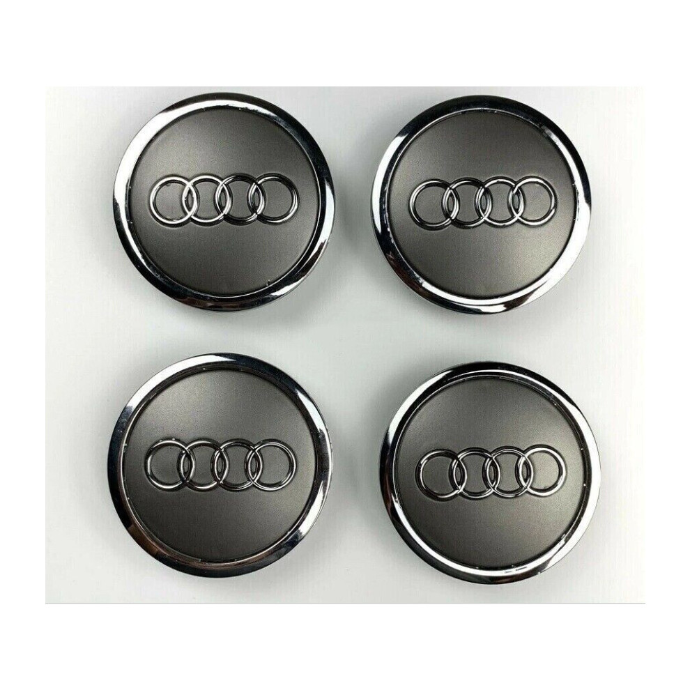 Newjass 4 Audi Wheel Center Hub Cap 69Mm Emblem For A3 A4 A6 A8 Tt Silver/Grey