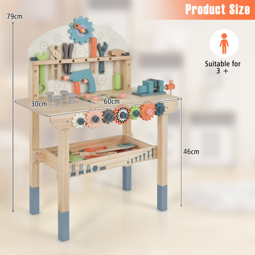 Casart Large Kids Wooden Play Tool Workbench with Rich Tool Set & Accessories 2