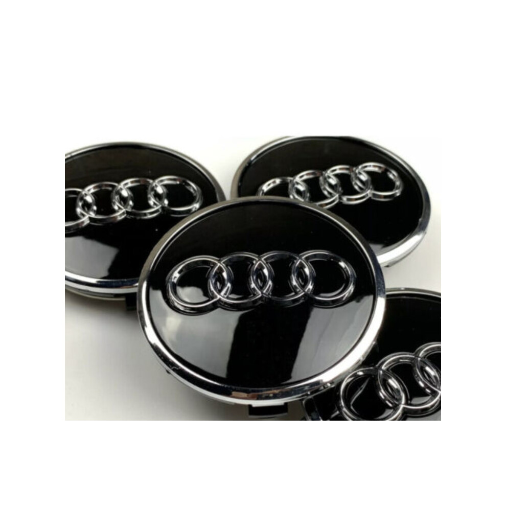 Set Of 4 BLACK Audi Alloy Wheel Hub Centre Caps 61mm