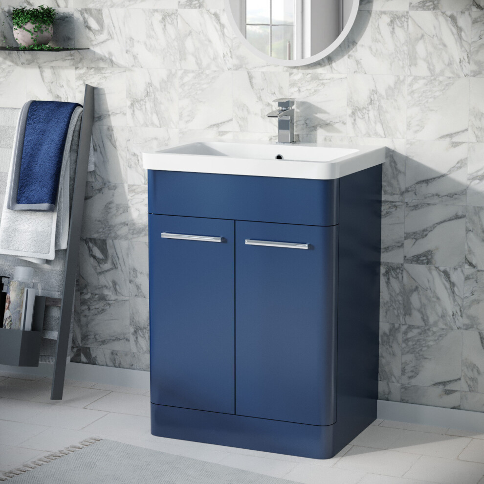 Nes Home Afern 600mm Freestanding Vanity Unit Cabinet and Wash Basin Royal Blue